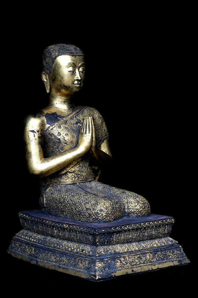 Pair Of 19C Bronze Thai Rattanakosin Buddhist Monks #HD397